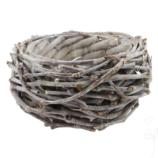 Nest/Weinrebe, ca. Ø24xH12cm white-washed