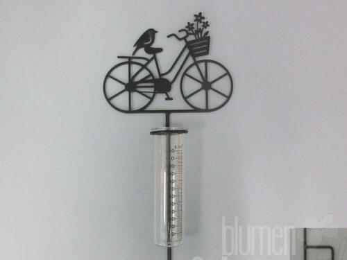 Fahrrad mit Regenmesser am Stab