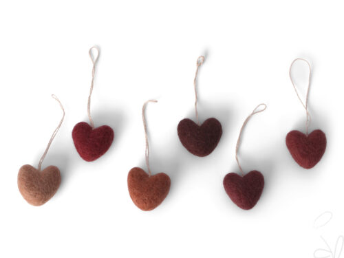 Mini Hearts w/string - Dusty Red- Set of 6