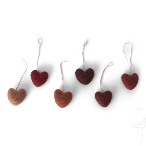Mini Hearts w/string - Dusty Red- Set of 6