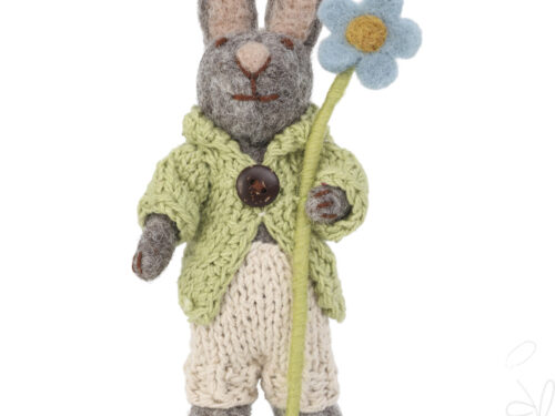 Grey Bunny w/Jacket, Pants & Blue Anemone with String