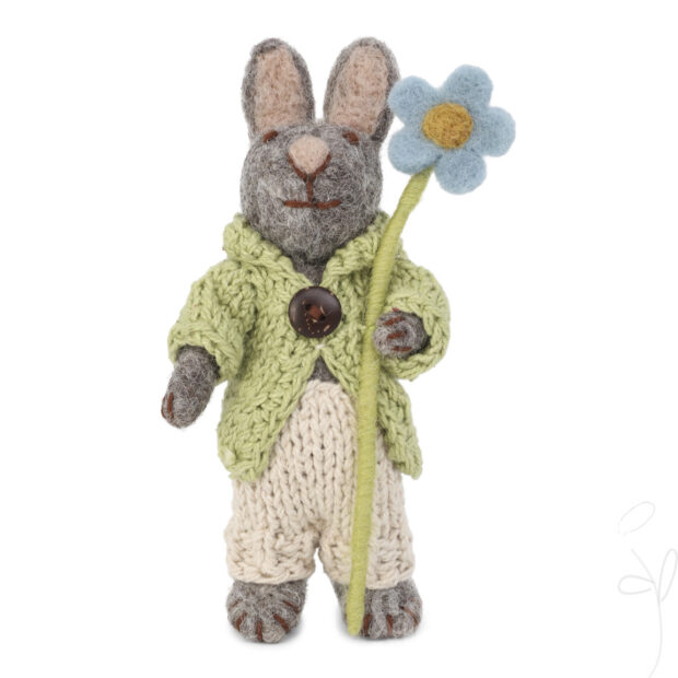 Grey Bunny w/Jacket, Pants & Blue Anemone with String