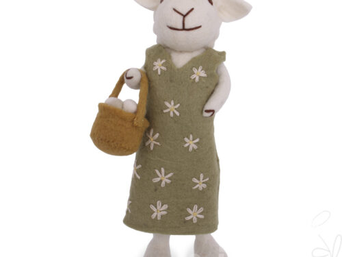Big White Sheep w/Green Dress & Egg Basket