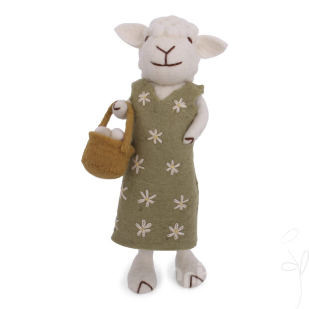 Big White Sheep w/Green Dress & Egg Basket