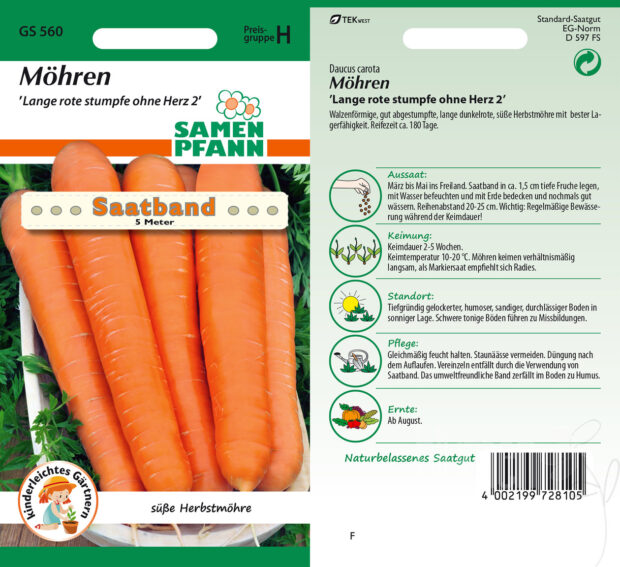 SAATBAND Möhren Lange rote Stumpfe