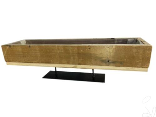 Pflanz-Tablett/Holz rechteckig auf Fuß/Metall,