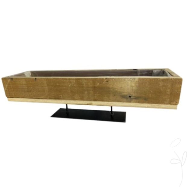 Pflanz-Tablett/Holz rechteckig auf Fuß/Metall,