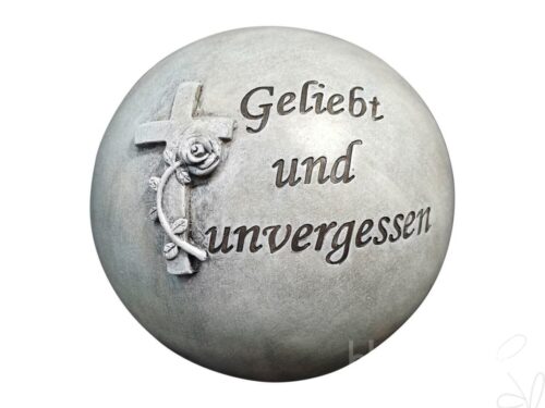 Kugel/Poly mit Kreuz und Rose, mit Spruch Geliebt