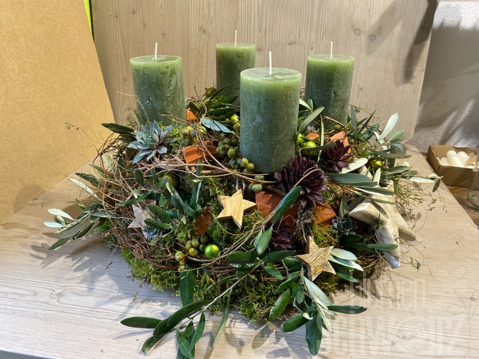 Werkstück Adventskranz grün natur