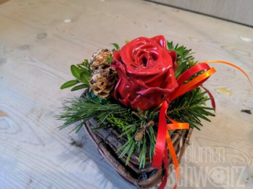 Werkstück Herz mit Wachsrose