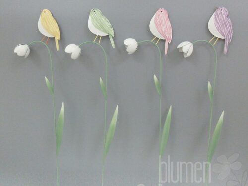 Vogel an Blüte am Stab 4fach 10x3x45cm